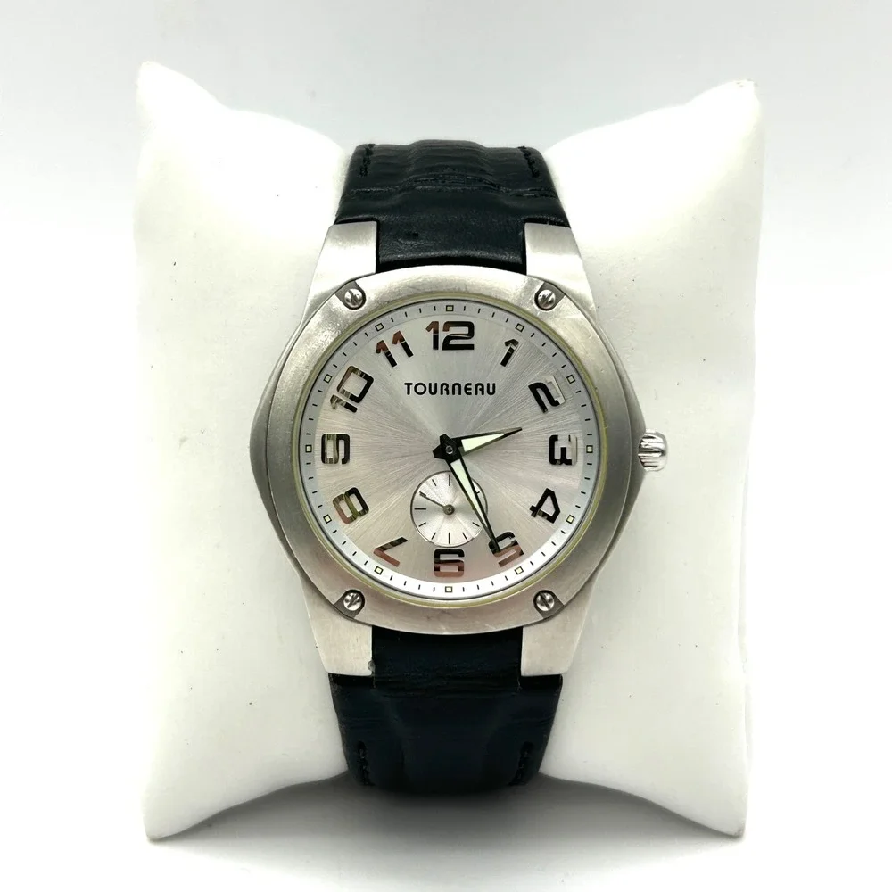 Tourneau Wrist Watch Leather Mens OS Black Excellent Y2K Gap Inc Collab Swiss